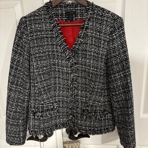 W.D.N.Y.  Black and White Textured Blazer with Red Lining size 10